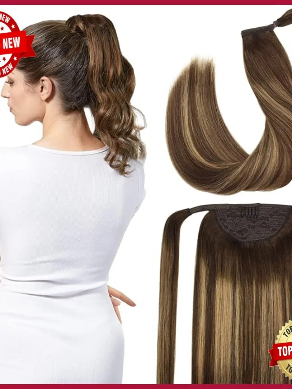 Long Straight Clip-In Ponytail Extension, Real Human Hair, 18 Inch